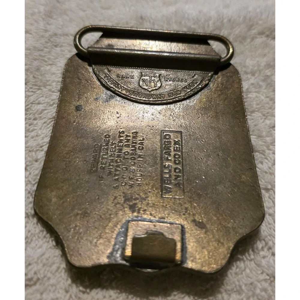 Vintage Wells Fargo & Co Folsom Brass Belt Buckle Old West Gambling Saloon 9